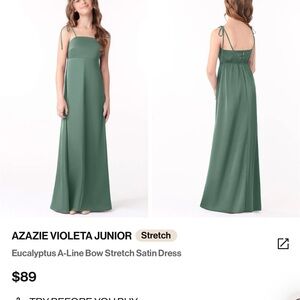 Azazie Green Maxi Dress Spaghetti Strap Halter A-Line